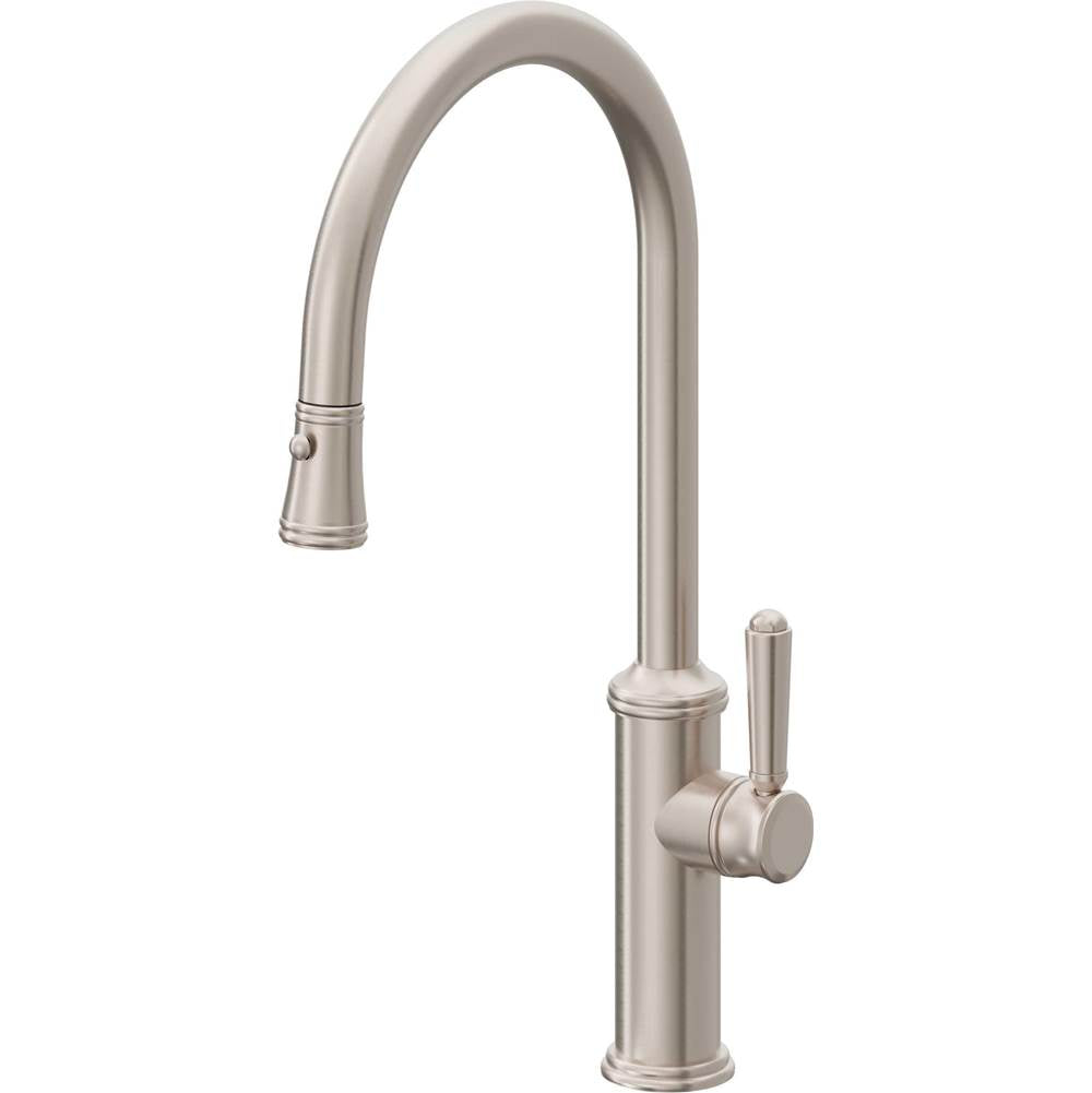 California Faucets - Pull-Down Kitchen Faucet with Button Sprayer - High Arc Spout - Gloss White