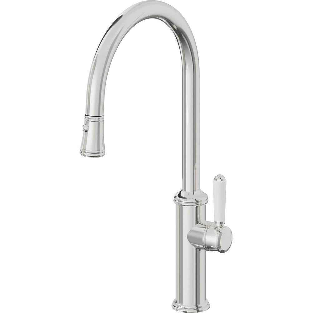 California Faucets - Pull-Down Kitchen Faucet with Button Sprayer - High Arc Spout - Polished Chrome