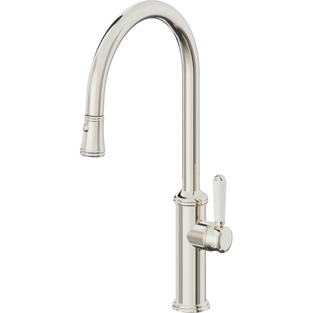 California Faucets - Pull-Down Kitchen Faucet with Button Sprayer - High Arc Spout - Polished Nickel Pvd