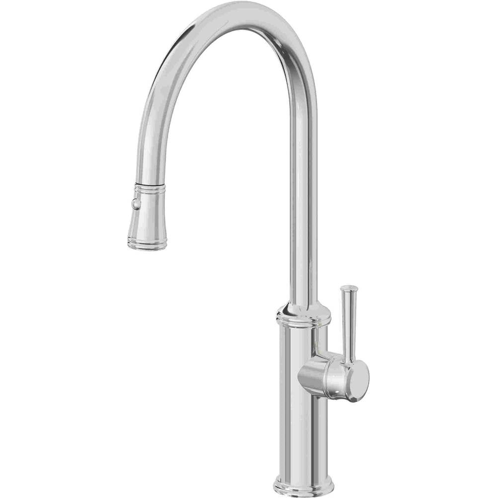 California Faucets - Pull-Down Kitchen Faucet with Button Sprayer - High Arc Spout - Polished Chrome