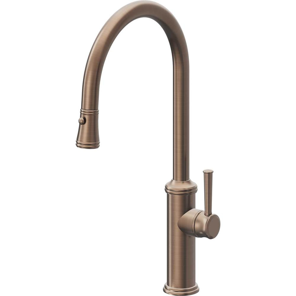 California Faucets - Pull-Down Kitchen Faucet with Button Sprayer - High Arc Spout - Satin Bronze Pvd