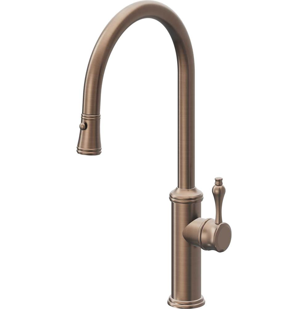 California Faucets - Pull-Down Kitchen Faucet with Button Sprayer - High Arc Spout - Satin Bronze Pvd