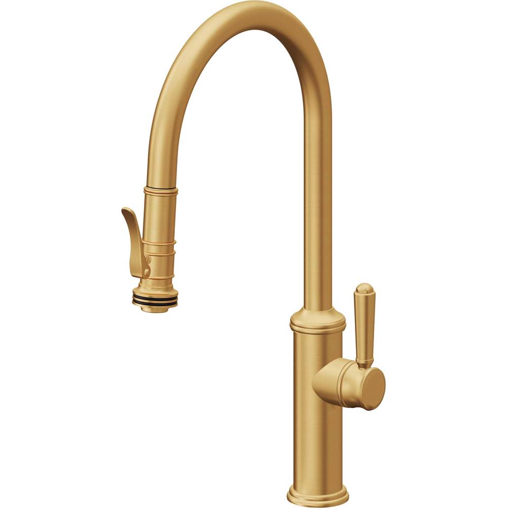 California Faucets - Pull-Down Kitchen Faucet with Squeeze Sprayer - High Arc Spout - Lifetime Satin Gold Pvd