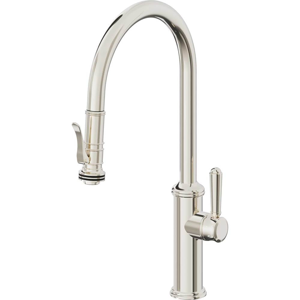California Faucets - Pull-Down Kitchen Faucet with Squeeze Sprayer - High Arc Spout - Polished Nickel Pvd