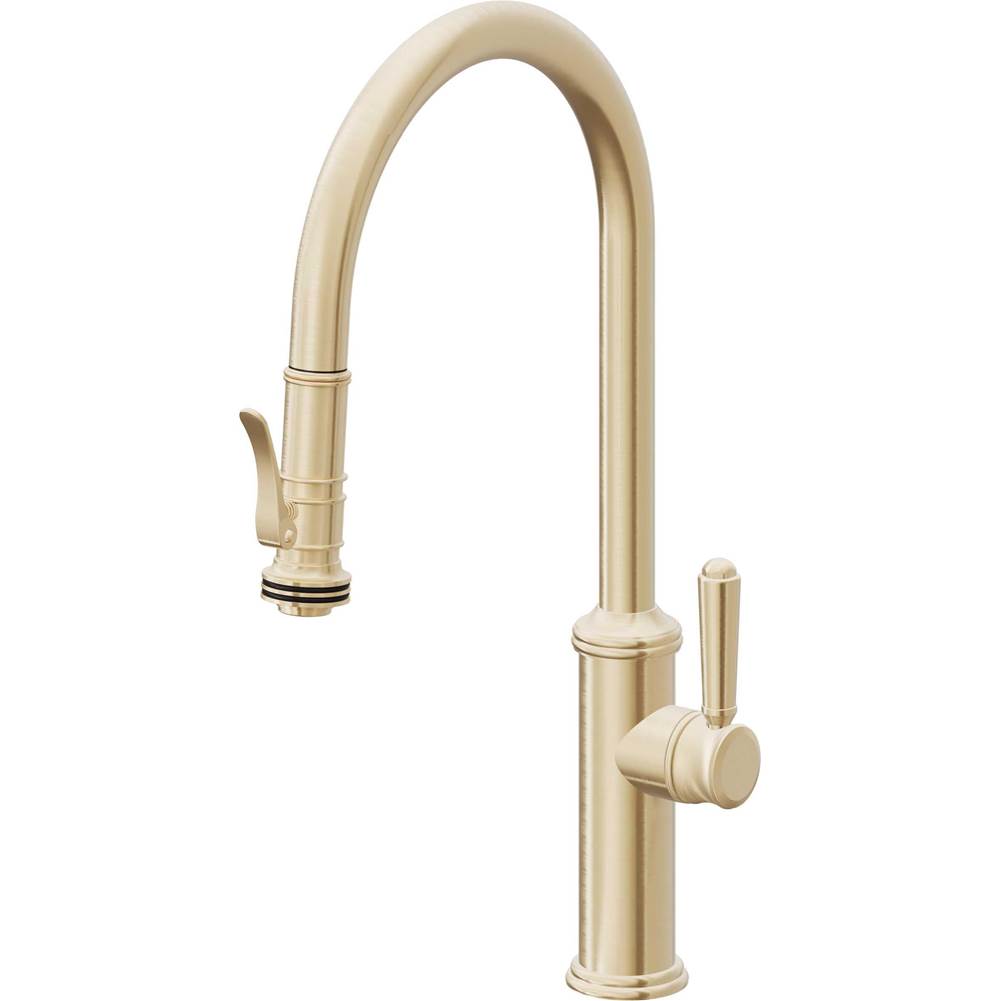 California Faucets - Pull-Down Kitchen Faucet with Squeeze Sprayer - High Arc Spout - Satin Brass Pvd