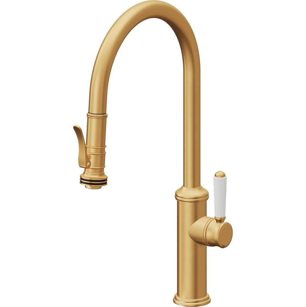 California Faucets - Pull-Down Kitchen Faucet with Squeeze Sprayer - High Arc Spout - Lifetime Satin Gold Pvd