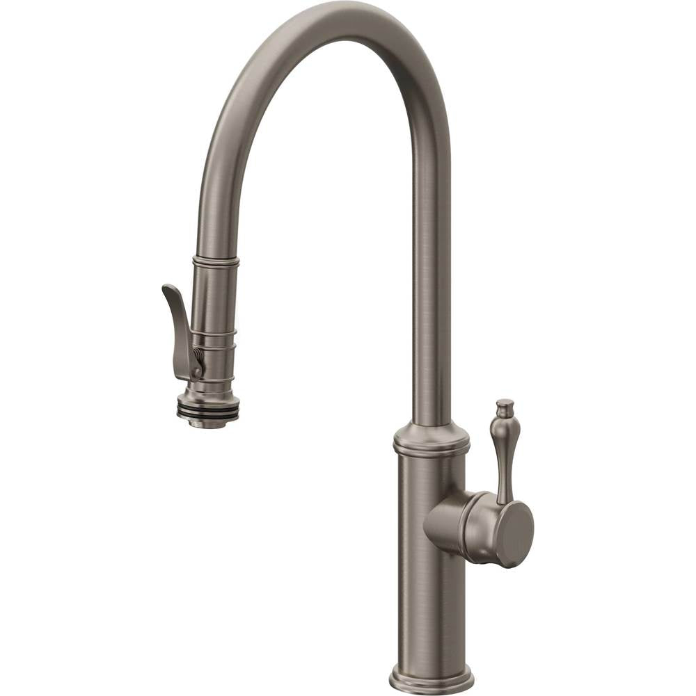 California Faucets - Pull-Down Kitchen Faucet with Squeeze Sprayer - High Arc Spout - Graphite Pvd