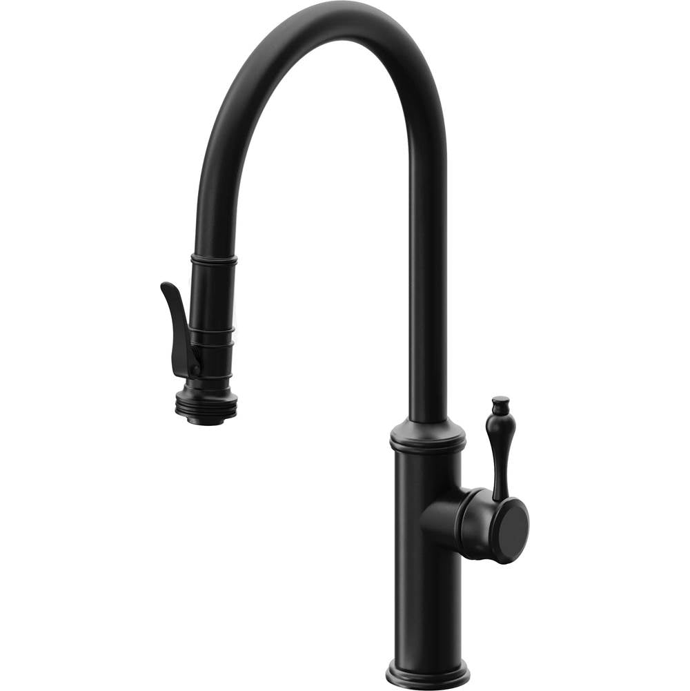 California Faucets - Pull-Down Kitchen Faucet with Squeeze Sprayer - High Arc Spout - Matte Black