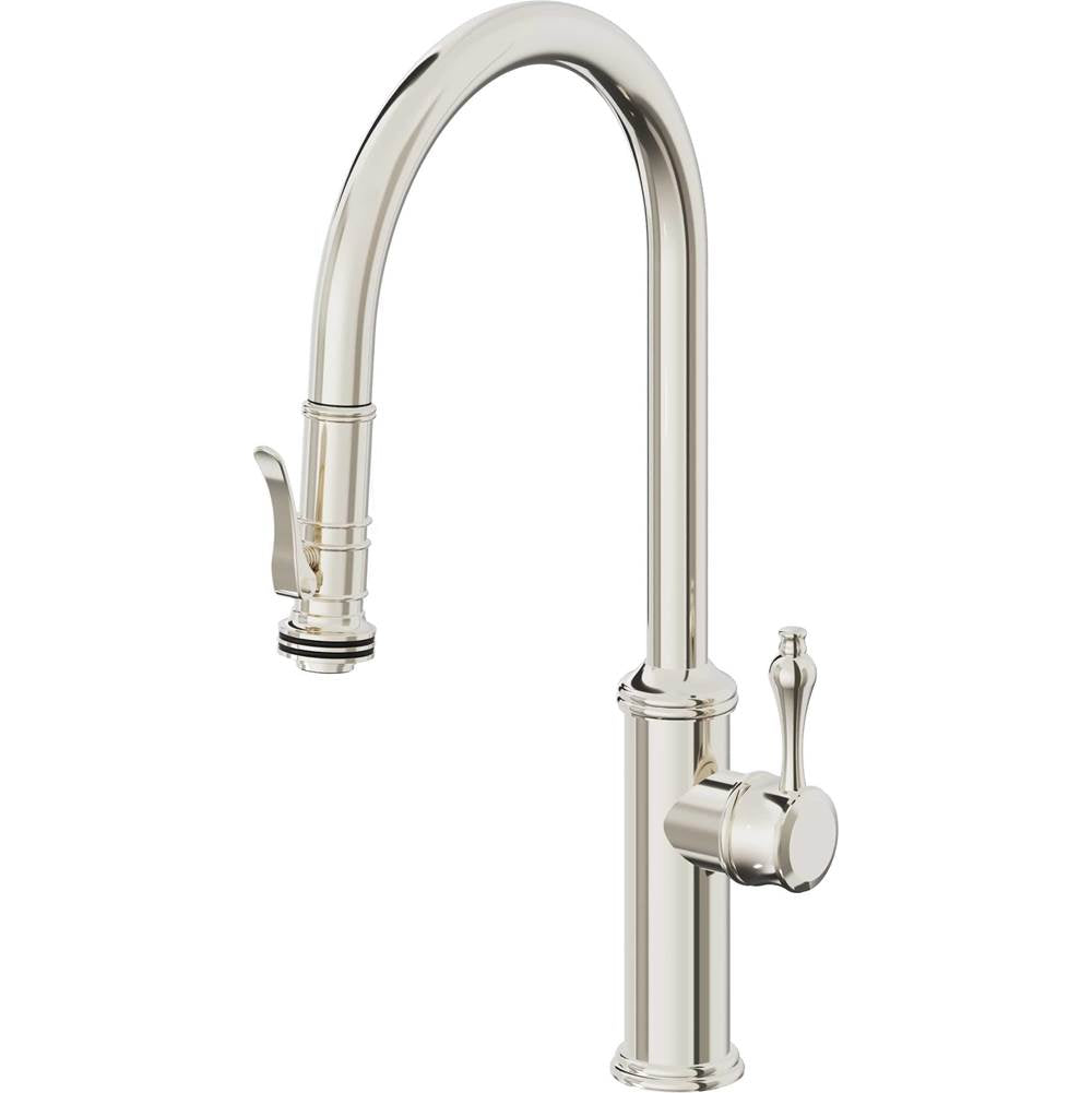 California Faucets - Pull-Down Kitchen Faucet with Squeeze Sprayer - High Arc Spout - Polished Nickel Pvd
