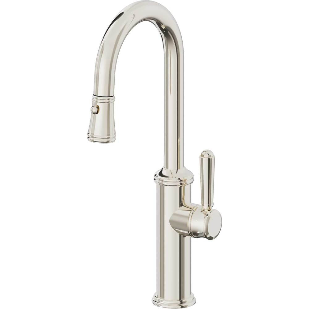 California Faucets - Pull-Down Prep/Bar Faucet with Button Sprayer - Polished Nickel Pvd