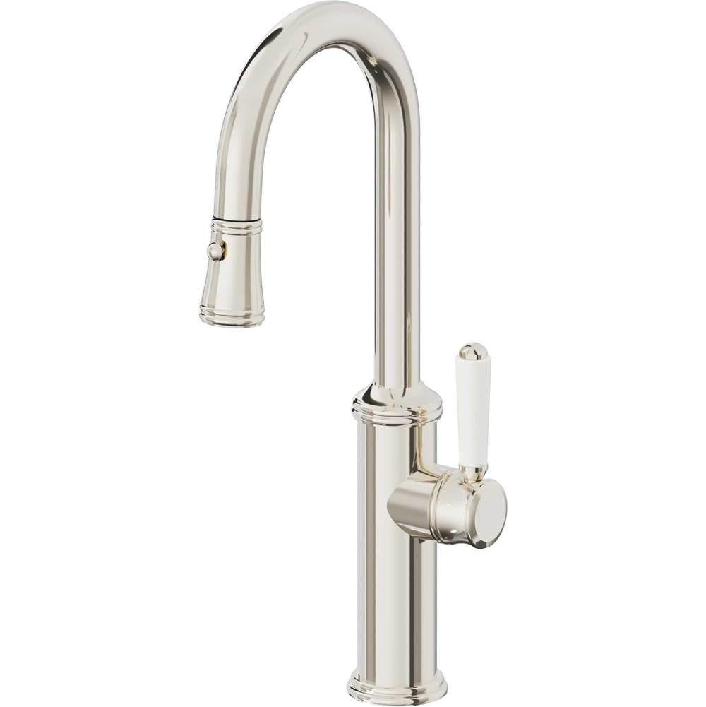 California Faucets - Pull-Down Prep/Bar Faucet with Button Sprayer - Polished Nickel Pvd