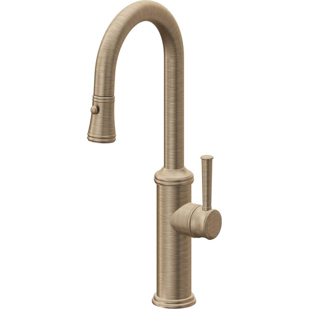 California Faucets - Pull-Down Prep/Bar Faucet with Button Sprayer - Antique Brass Flat