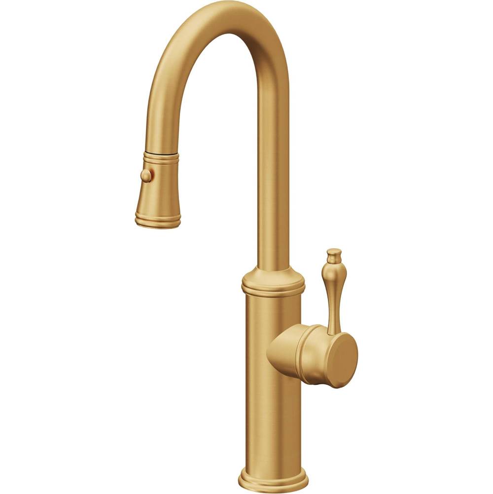 California Faucets - Pull-Down Prep/Bar Faucet with Button Sprayer - Lifetime Satin Gold Pvd