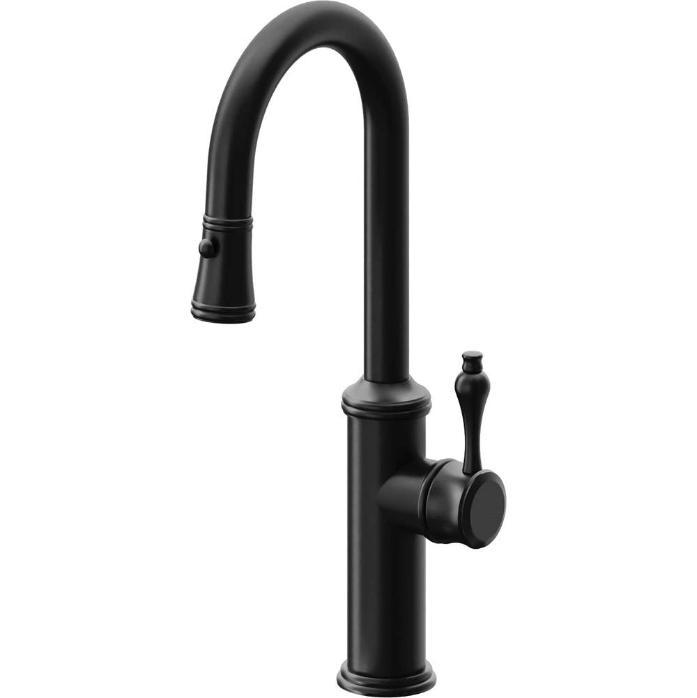 California Faucets - Pull-Down Prep/Bar Faucet with Button Sprayer - Matte Black