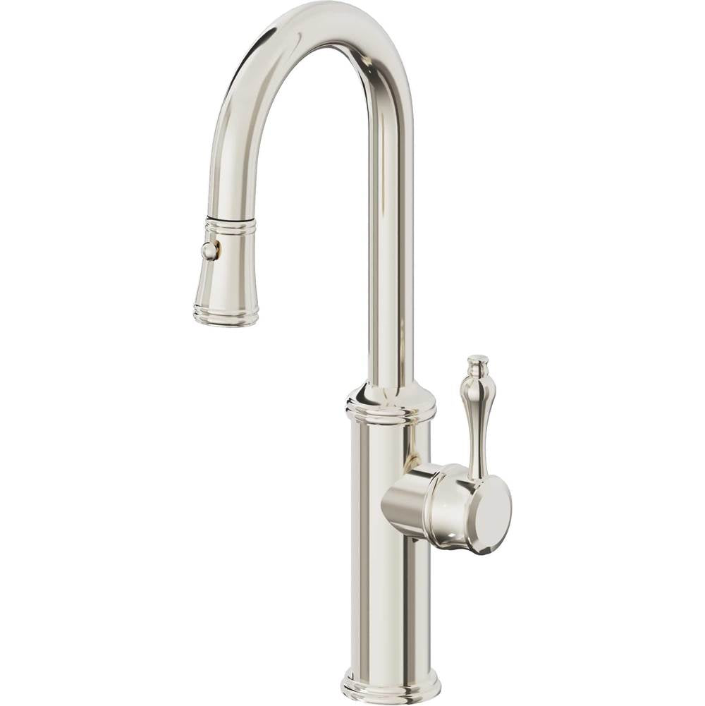 California Faucets - Pull-Down Prep/Bar Faucet with Button Sprayer - Polished Nickel Pvd