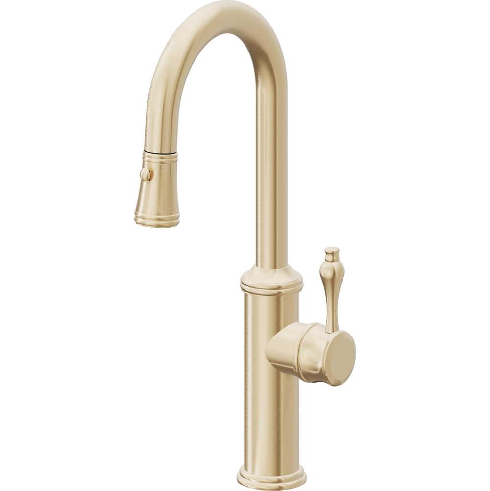 California Faucets - Pull-Down Prep/Bar Faucet with Button Sprayer - Satin Brass Pvd