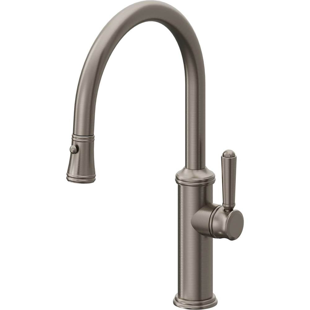 California Faucets - Pull-Down Kitchen Faucet with Button Sprayer - Low Arc Spout - Graphite Pvd