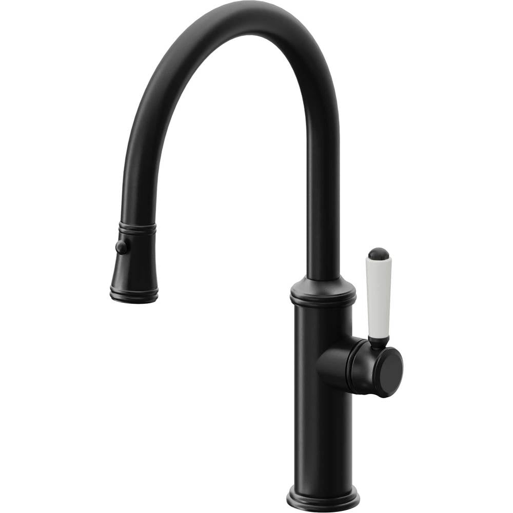 California Faucets - Pull-Down Kitchen Faucet with Button Sprayer - Low Arc Spout - Matte Black