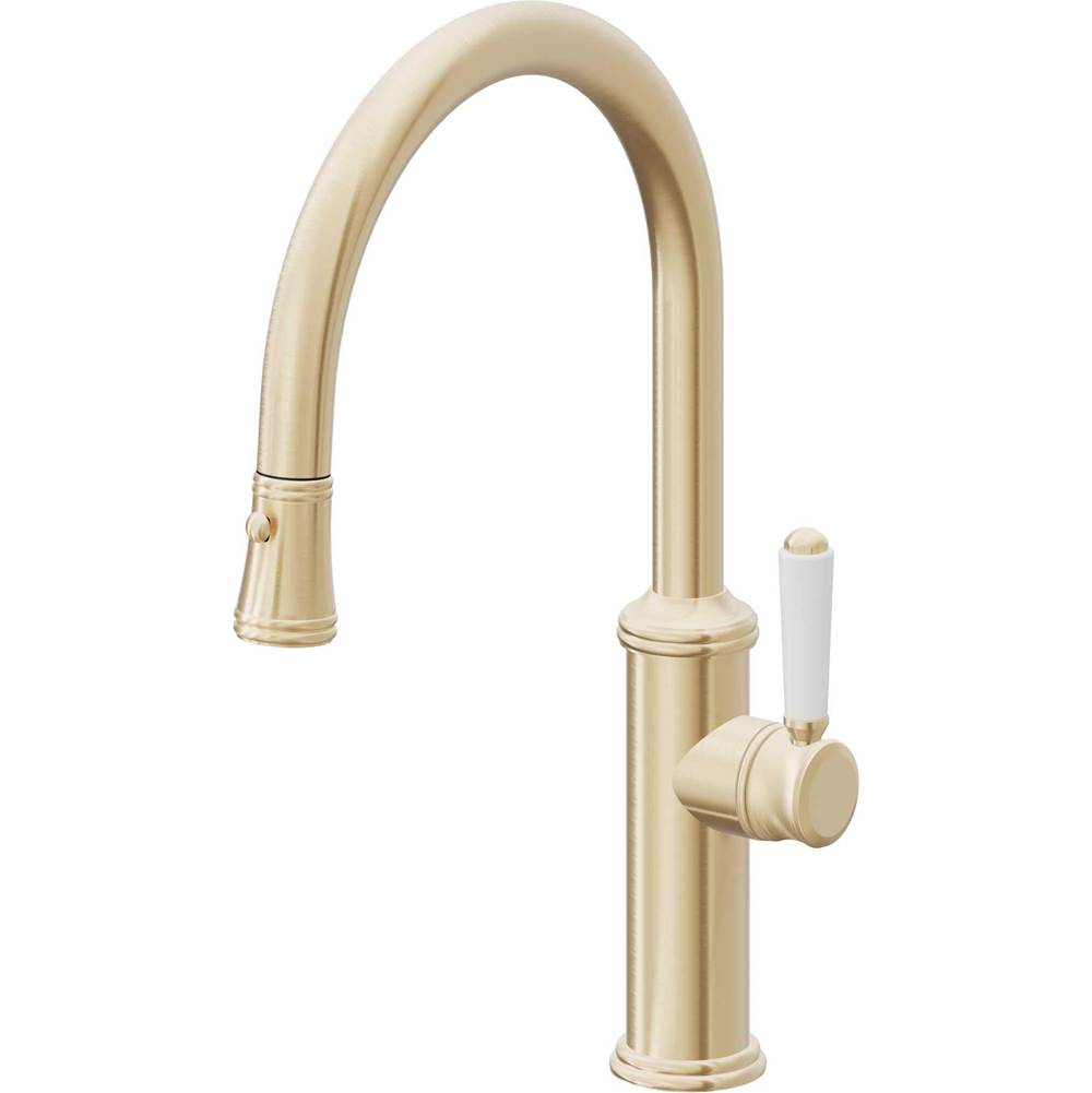 California Faucets - Pull-Down Kitchen Faucet with Button Sprayer - Low Arc Spout - Satin Brass Pvd