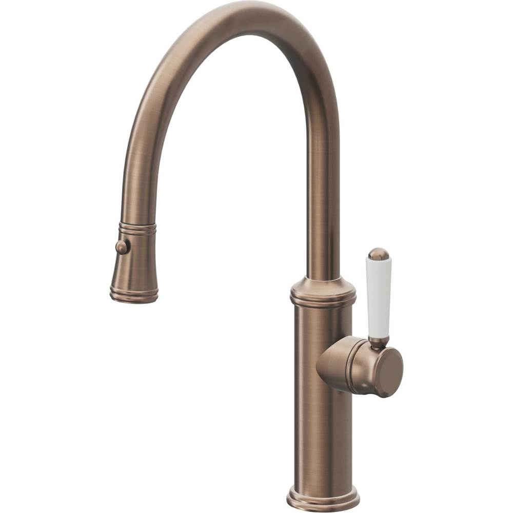 California Faucets - Pull-Down Kitchen Faucet with Button Sprayer - Low Arc Spout - Satin Bronze Pvd