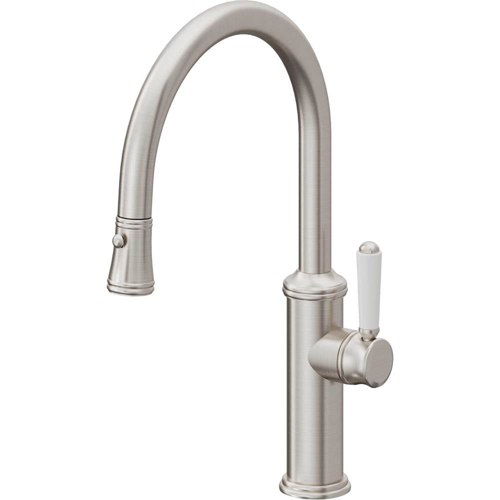 California Faucets - Pull-Down Kitchen Faucet with Button Sprayer - Low Arc Spout - Ultra Stainless Steel Pvd