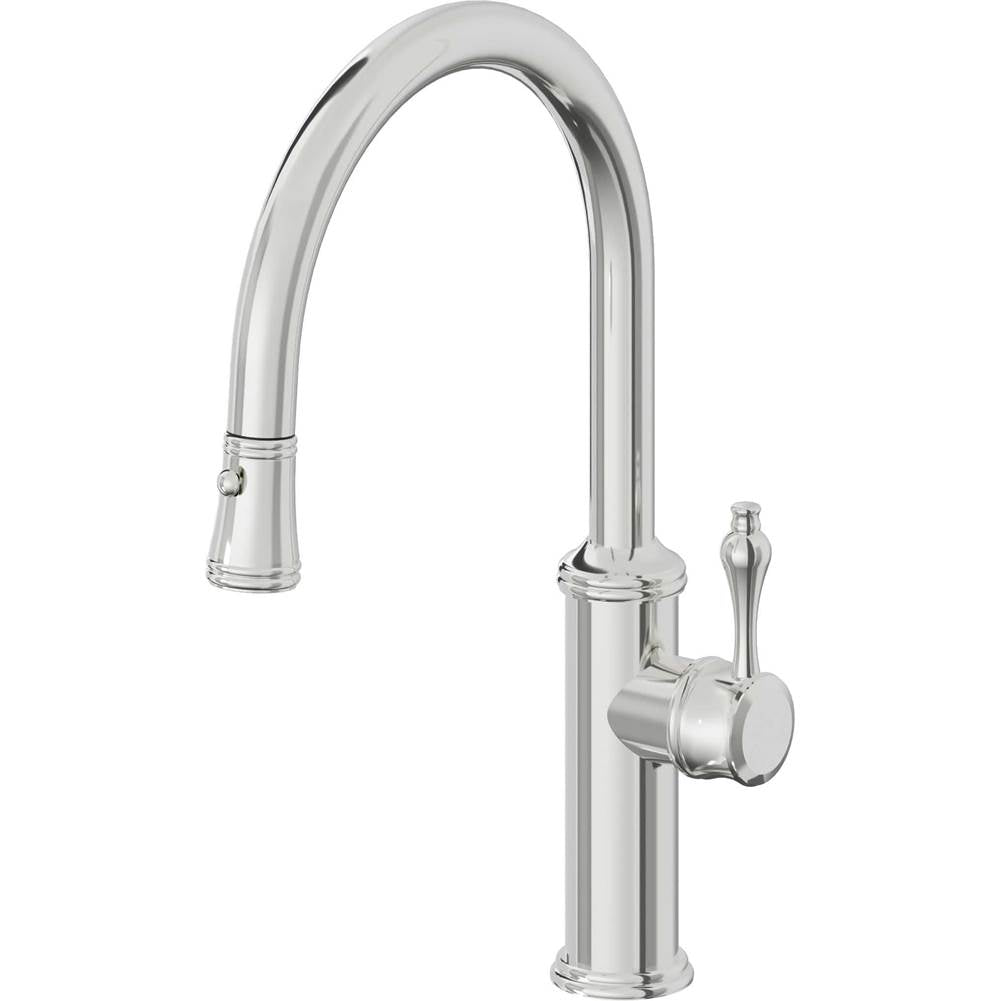 California Faucets - Pull-Down Kitchen Faucet with Button Sprayer - Low Arc Spout - Polished Chrome