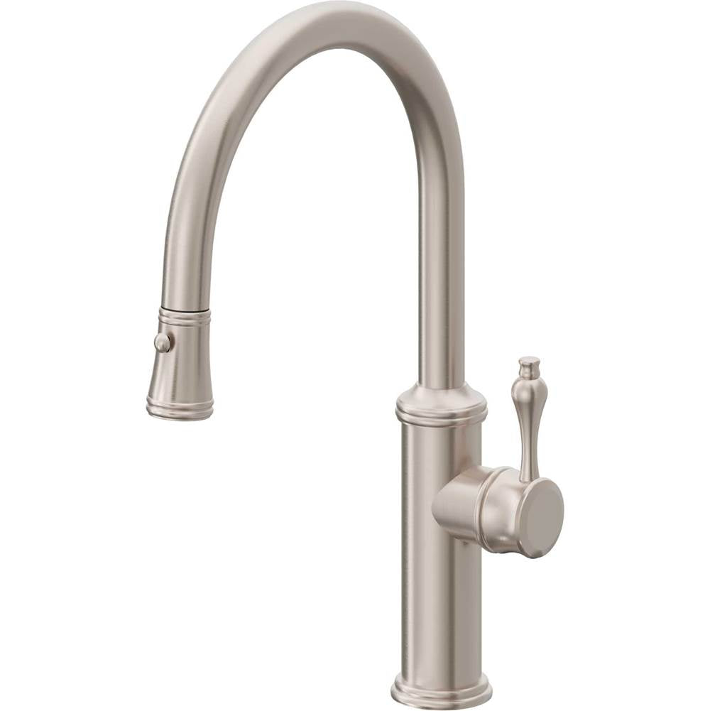 California Faucets - Pull-Down Kitchen Faucet with Button Sprayer - Low Arc Spout - Gloss White
