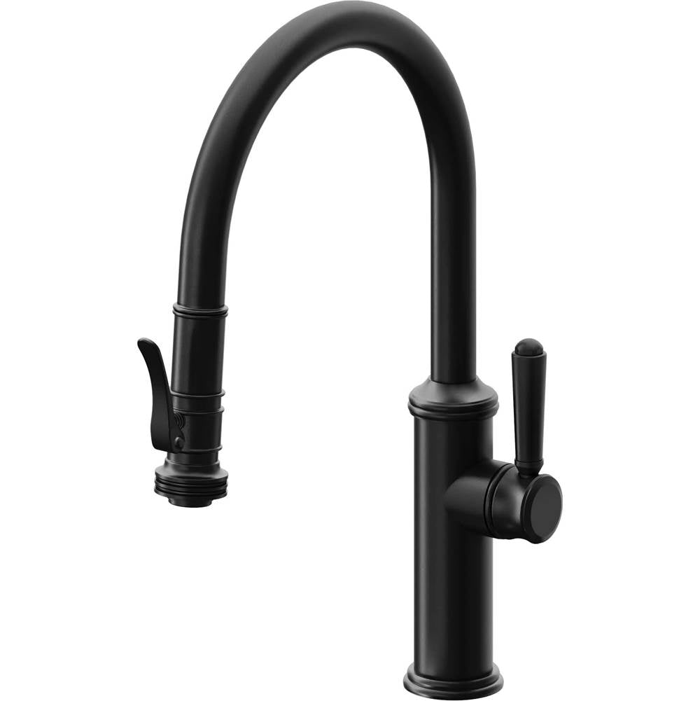 California Faucets - Pull-Down Kitchen Faucet with Squeeze Sprayer - Low Arc Spout - Matte Black