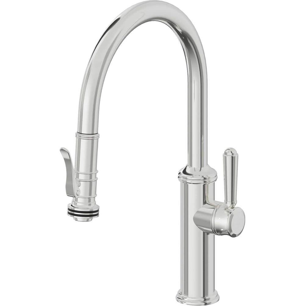 California Faucets - Pull-Down Kitchen Faucet with Squeeze Sprayer - Low Arc Spout - Polished Chrome