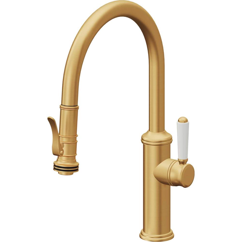 California Faucets - Pull-Down Kitchen Faucet with Squeeze Sprayer - Low Arc Spout - Lifetime Satin Gold Pvd