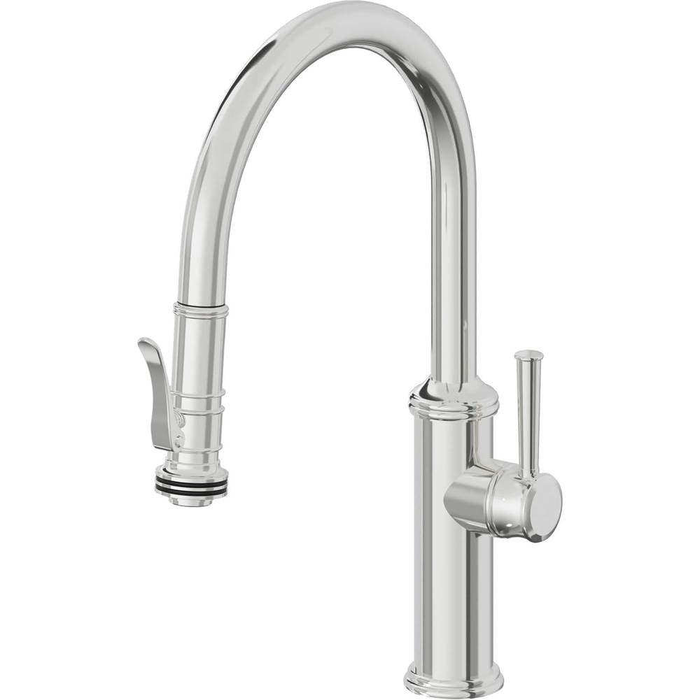 California Faucets - Pull-Down Kitchen Faucet with Squeeze Sprayer - Low Arc Spout - Polished Chrome