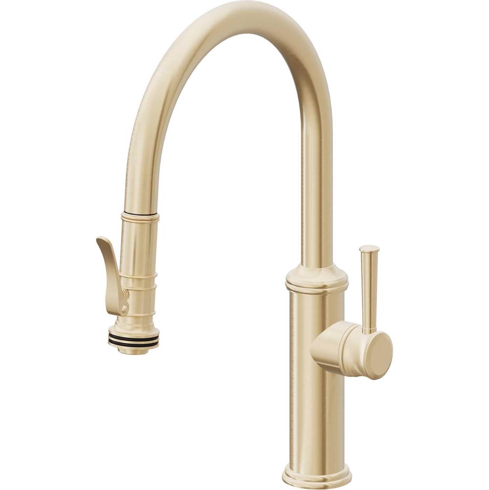 California Faucets - Pull-Down Kitchen Faucet with Squeeze Sprayer - Low Arc Spout - Satin Brass Pvd