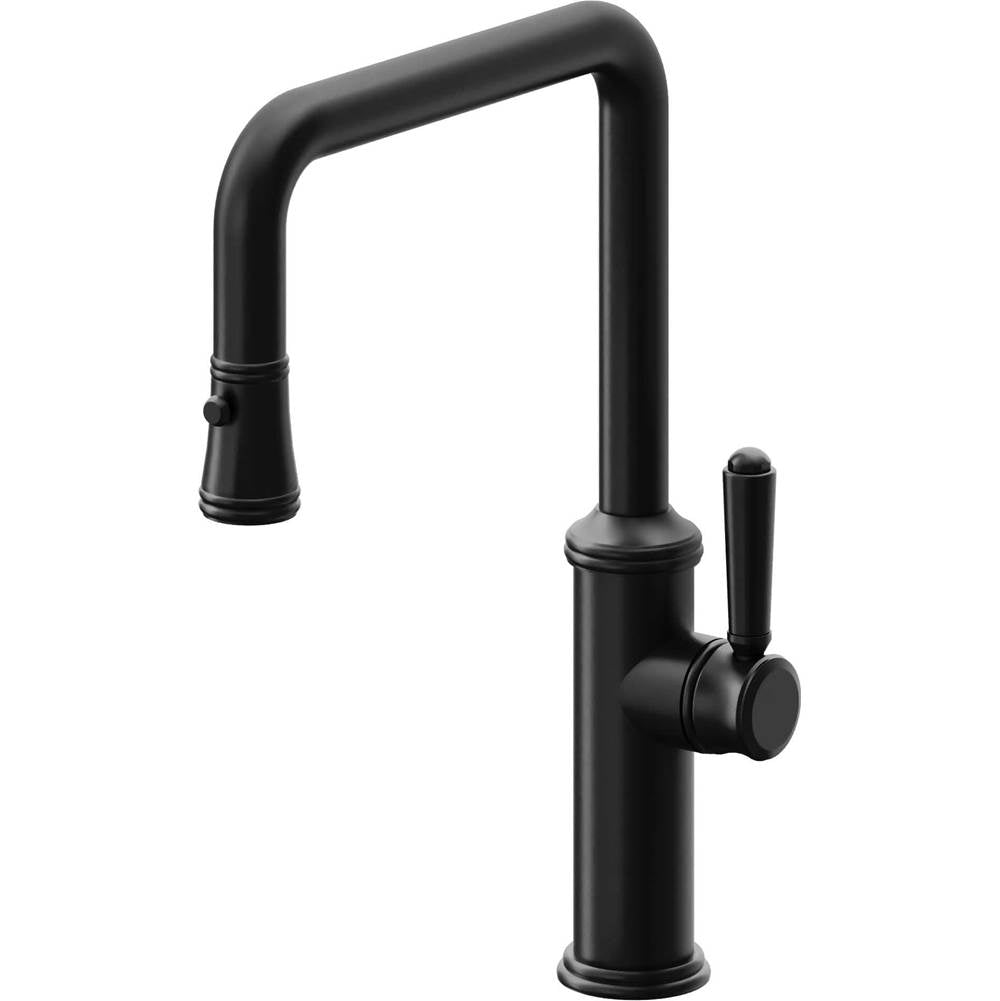 California Faucets - Pull-Down Kitchen Faucet with Button Sprayer - Quad Spout - Matte Black