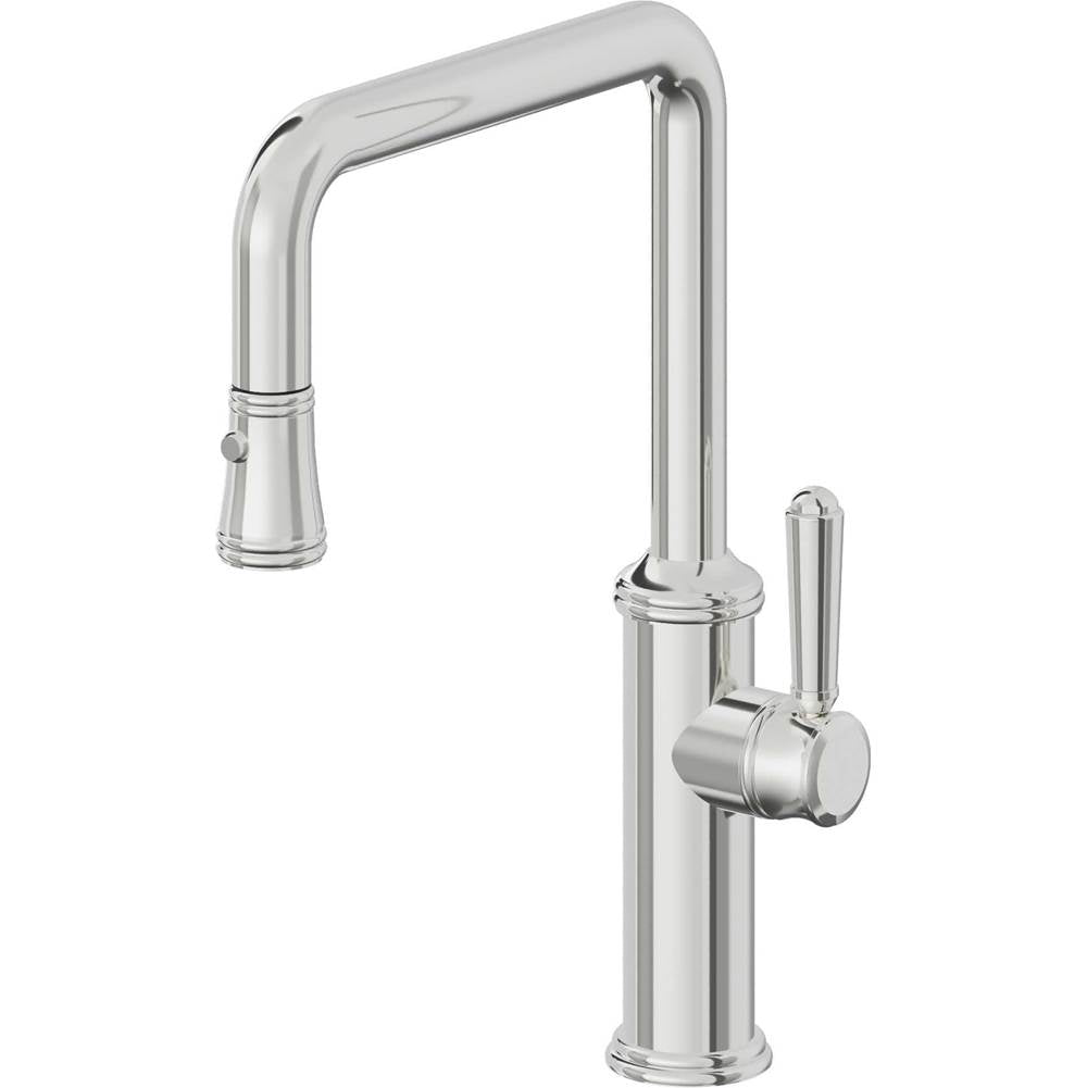 California Faucets - Pull-Down Kitchen Faucet with Button Sprayer - Quad Spout - Polished Chrome