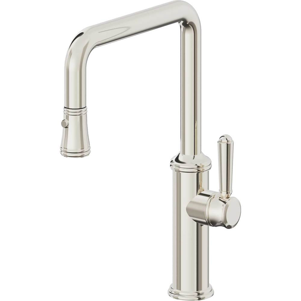 California Faucets - Pull-Down Kitchen Faucet with Button Sprayer - Quad Spout - Polished Nickel Pvd
