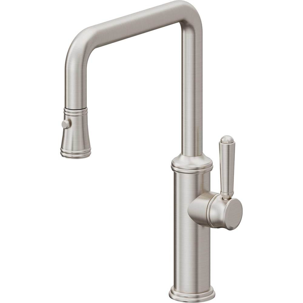 California Faucets - Pull-Down Kitchen Faucet with Button Sprayer - Quad Spout - Ultra Stainless Steel Pvd