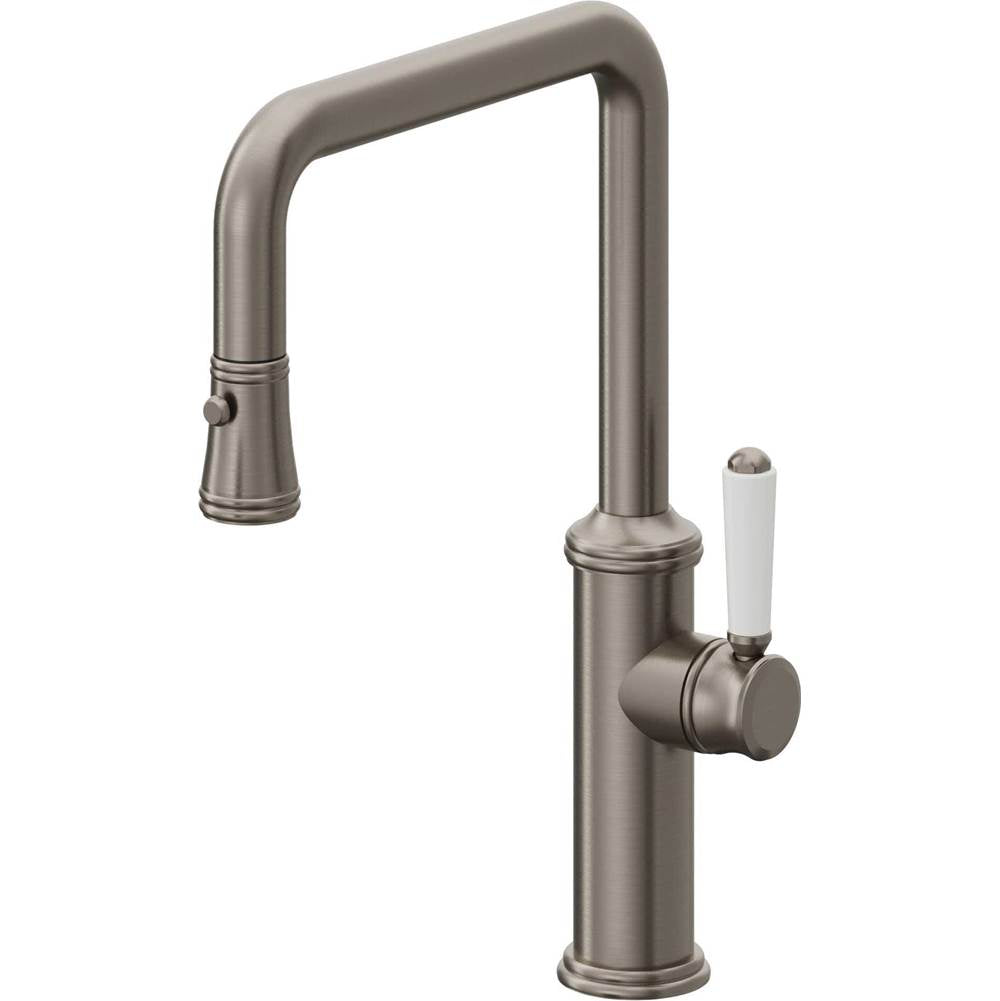 California Faucets - Pull-Down Kitchen Faucet with Button Sprayer - Quad Spout - Graphite Pvd