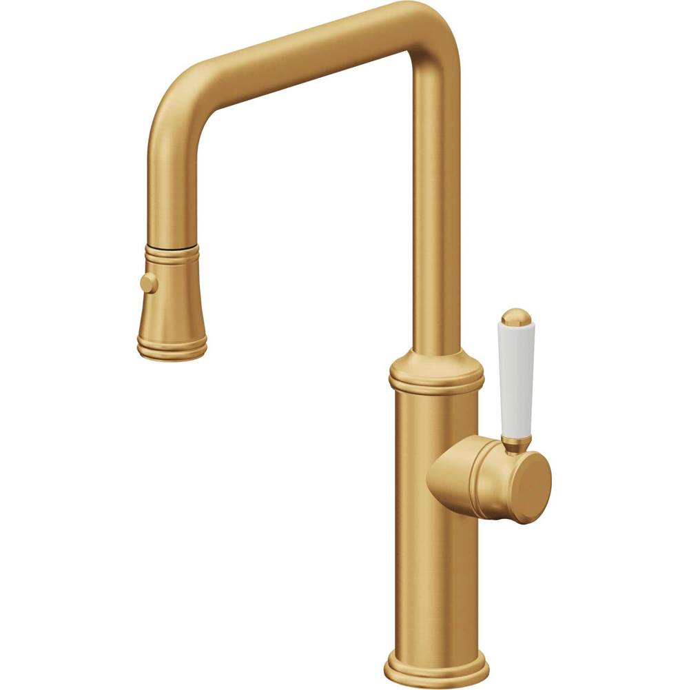California Faucets - Pull-Down Kitchen Faucet with Button Sprayer - Quad Spout - Lifetime Satin Gold Pvd