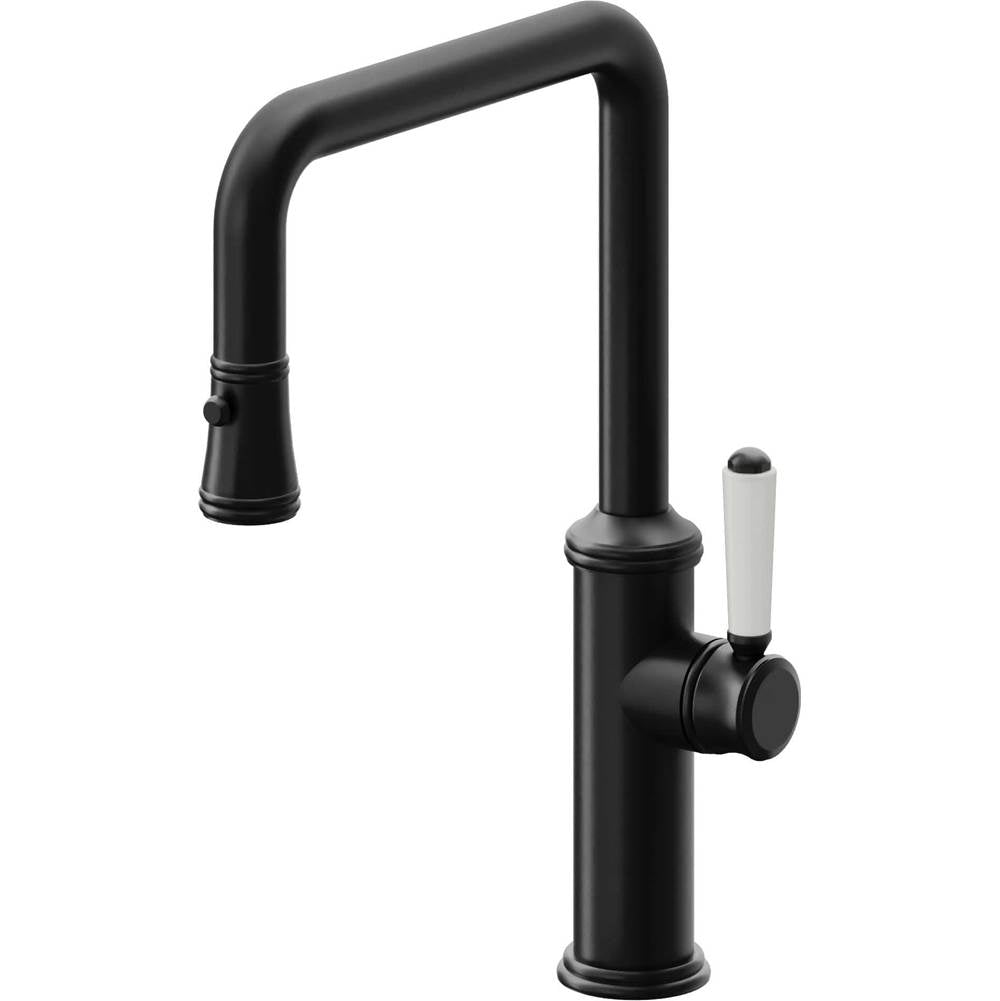 California Faucets - Pull-Down Kitchen Faucet with Button Sprayer - Quad Spout - Matte Black