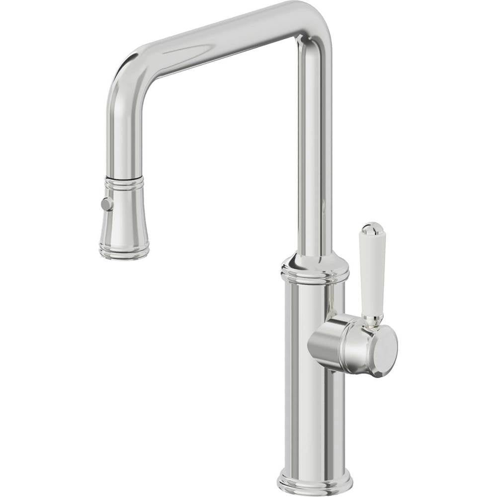 California Faucets - Pull-Down Kitchen Faucet with Button Sprayer - Quad Spout - Polished Chrome