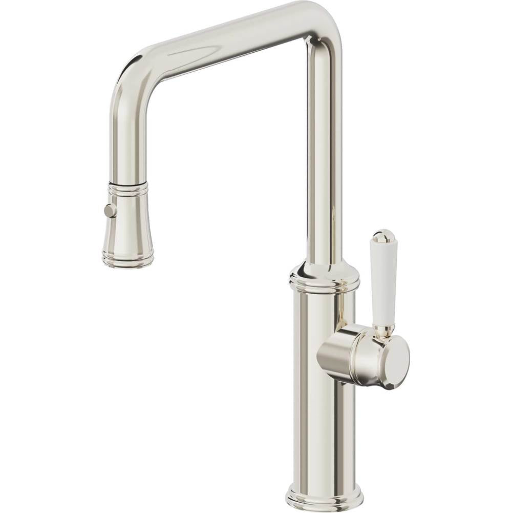 California Faucets - Pull-Down Kitchen Faucet with Button Sprayer - Quad Spout - Polished Nickel Pvd