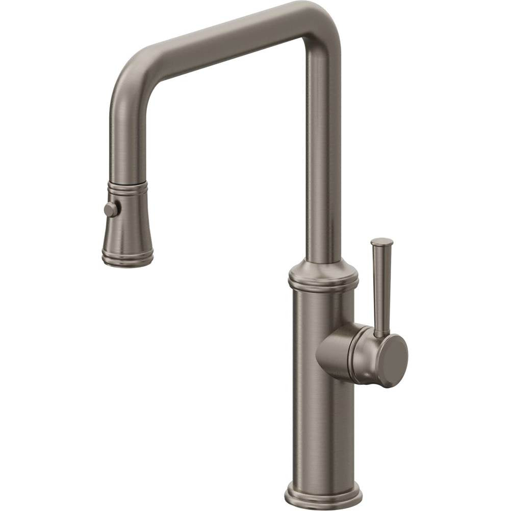 California Faucets - Pull-Down Kitchen Faucet with Button Sprayer - Quad Spout - Graphite Pvd