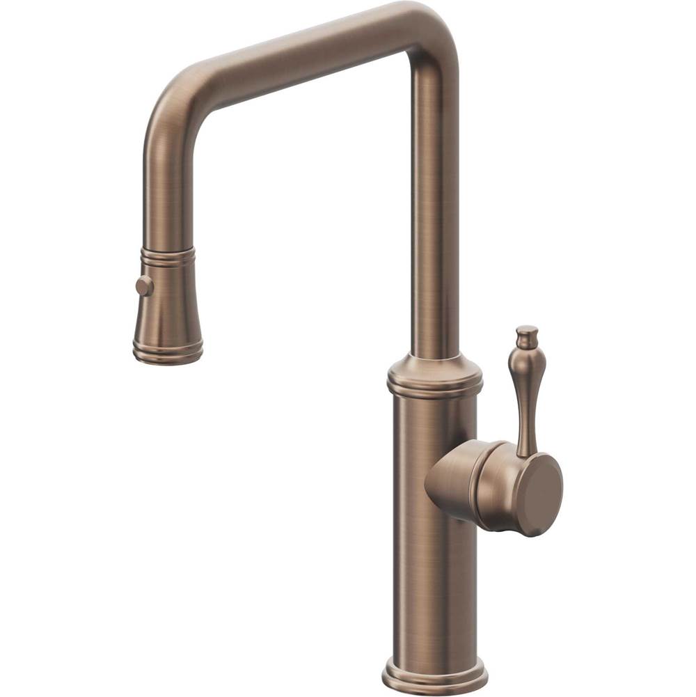 California Faucets - Pull-Down Kitchen Faucet with Button Sprayer - Quad Spout - Satin Bronze Pvd