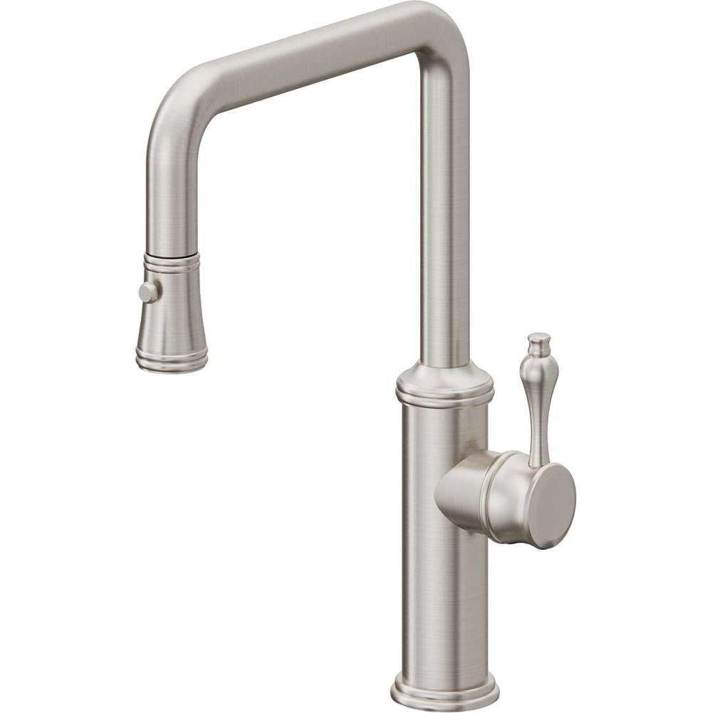 California Faucets - Pull-Down Kitchen Faucet with Button Sprayer - Quad Spout - Ultra Stainless Steel Pvd