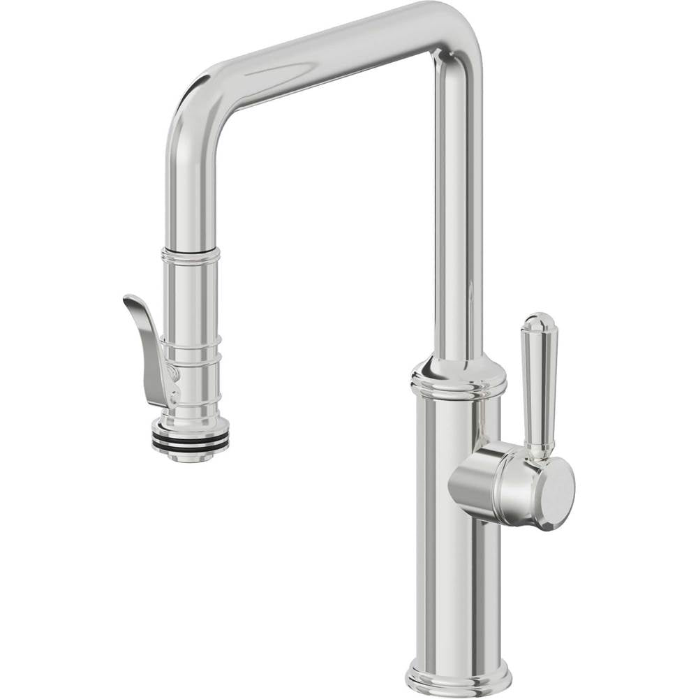 California Faucets - Pull-Down Kitchen Faucet with Squeeze Sprayer - Quad Spout - Polished Chrome