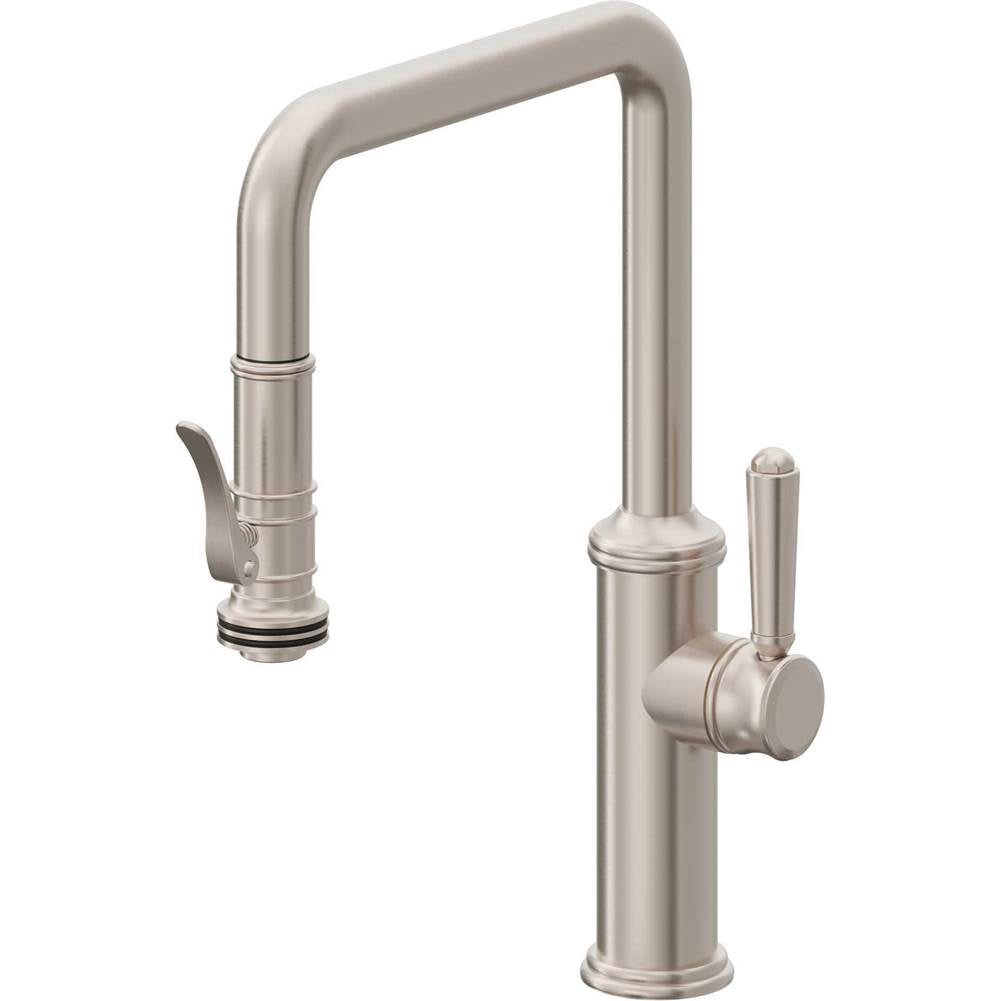 California Faucets - Pull-Down Kitchen Faucet with Squeeze Sprayer - Quad Spout - Gloss White
