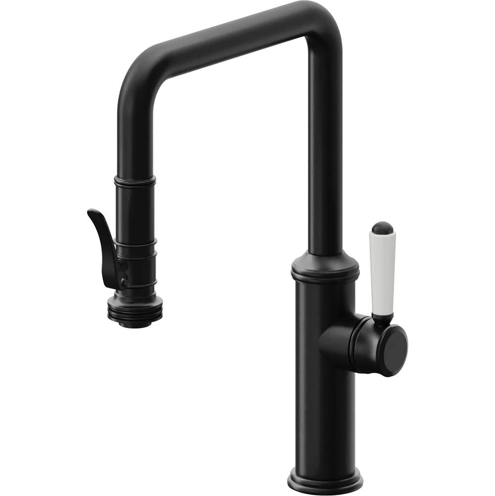 California Faucets - Pull-Down Kitchen Faucet with Squeeze Sprayer - Quad Spout - Matte Black