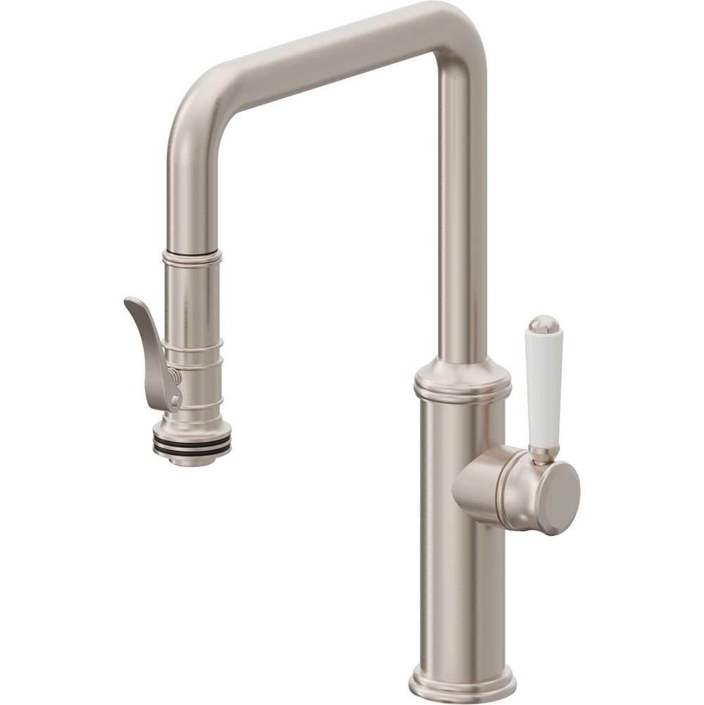 California Faucets - Pull-Down Kitchen Faucet with Squeeze Sprayer - Quad Spout - Gloss White