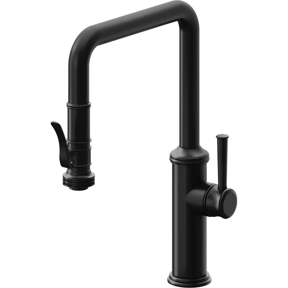 California Faucets - Pull-Down Kitchen Faucet with Squeeze Sprayer - Quad Spout - Matte Black