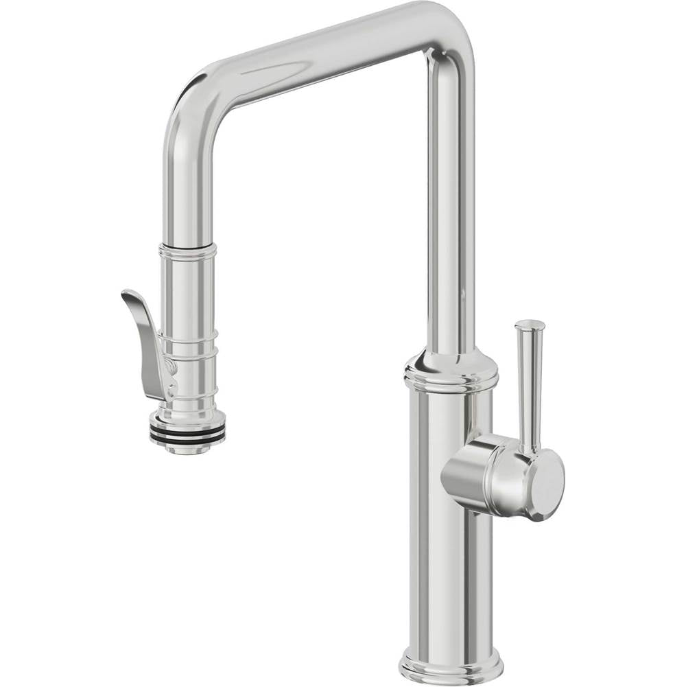 California Faucets - Pull-Down Kitchen Faucet with Squeeze Sprayer - Quad Spout - Polished Chrome